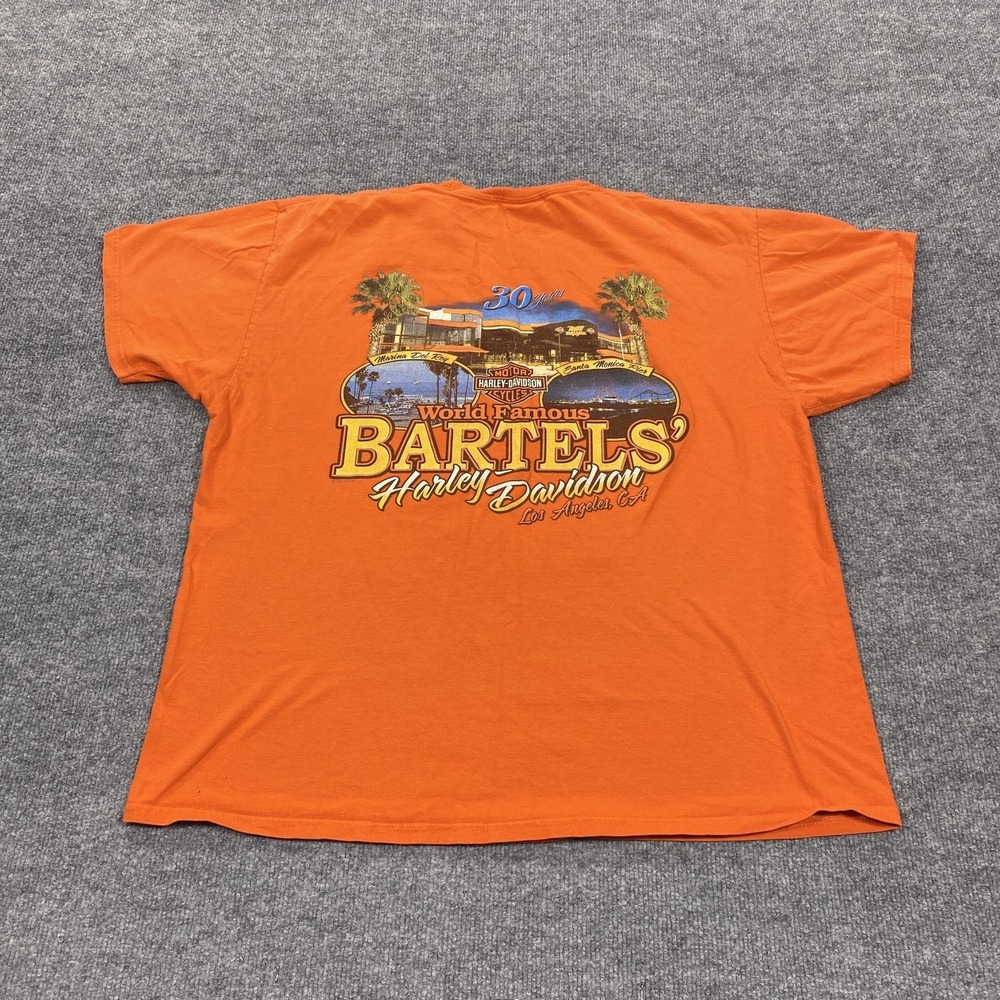 Harley-Davidson Shirt Mens XL Orange Bartels Los Angeles Motorcycle Graphic Tee